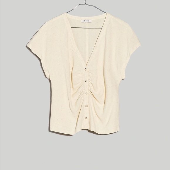 Madewell linen ruched button front top natural undyed - Picture 4 of 7